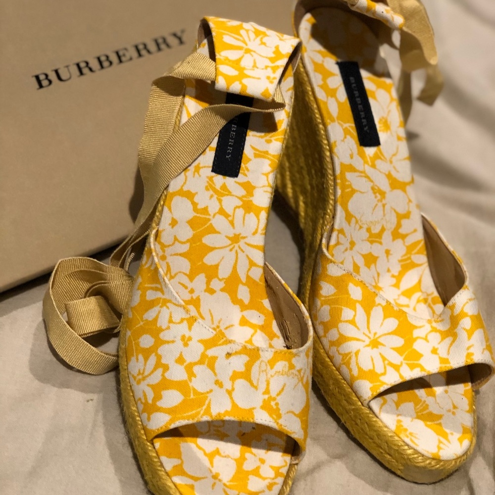 BURBERRY ankle tie peep toe espadrilles